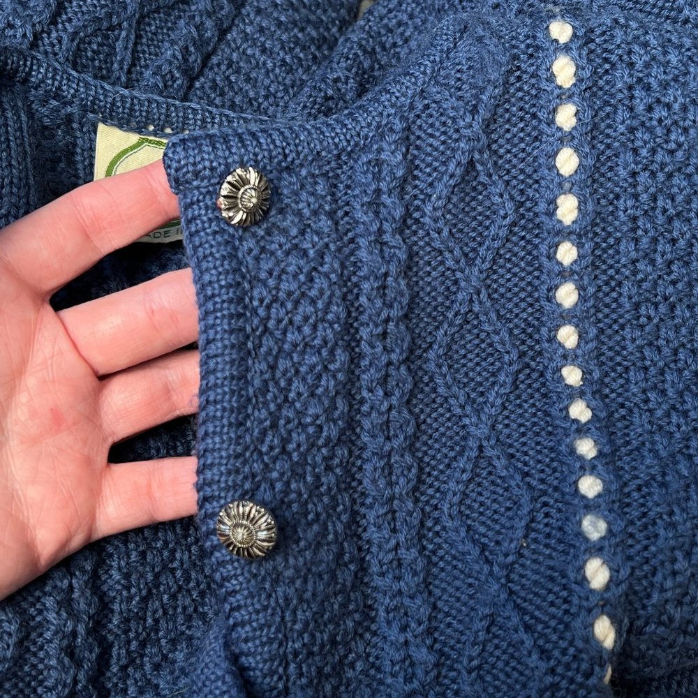 Vintage Austrian Cable Knit Wool Oversized Cardigan Sweater Nordic Scandinavian - Picture 8 of 9